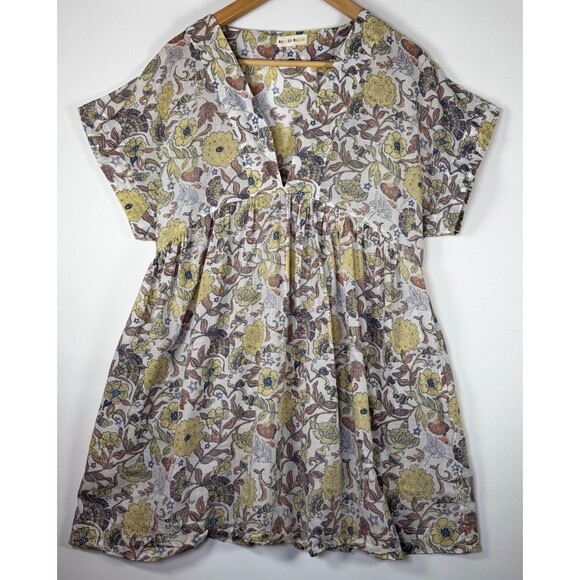Roller Rabbit Womens XS Tunic Top Ivory Floral Cotton Sheer V Neck Boho Resort - Picture 1 of 13